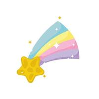 prinses verhaal vallende ster regenboog magische cartoon geïsoleerd ontwerp vector