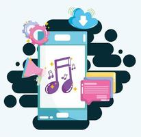 sociale media smartphone muziek chat bericht sms'en en cloud computing vector