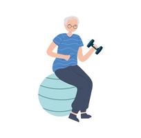 oude vrouw met fitness dumbbell vector