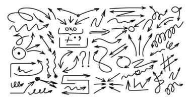 hand- getrokken pijlen. doodles met handgebogen lijnen. elementen, schets pijlen. modern vector. vector