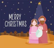 kerststal, kribbe, baby jezus en joseph cartoon vector