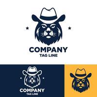 kat met cowboy hoed vector logo ontwerp concept. groot kat logo geïsoleerd Aan wit achtergrond.