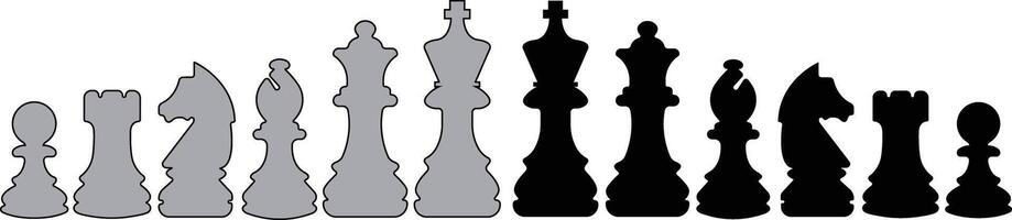 schaak icoon in vlak set. geïsoleerd Aan schaak deel, schaakmat. pion, ridder, koningin, bisschop, paard, toren, strategie sport- werkzaamheid slim bord spel elementen vector voor apps web