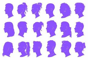 vector gemakkelijk silhouetten of pictogrammen van veel mensen, vrouw en Mens geconfronteerd elk andere relatie, gesprek, geslacht