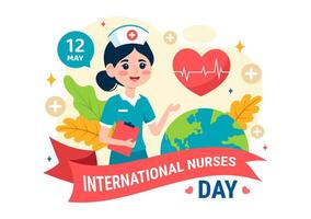 Internationale verpleegsters dag vector illustratie Aan mei 12 voor bijdragen dat verpleegster maken naar maatschappij in gezondheidszorg vlak kinderen tekenfilm achtergrond