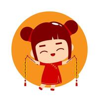 schattig meisje tekenfilm karakter Chinese nieuw jaar vector