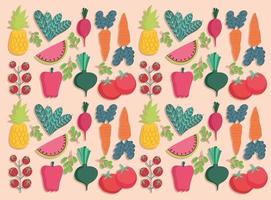voedsel naadloos patroon verse groenten en fruit voeding vector
