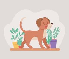 puppy en planten vector