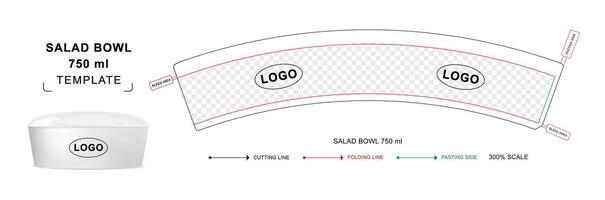 salade kom dood gaan besnoeiing sjabloon voor 750 ml, salade kom hoofdlijn vector