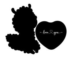 lama alpaca. silhouet dier met hart. romantisch Valentijn liefde jij. vector illustratie. zwart hand- getrokken.