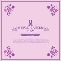 wereld kanker dag vector achtergrond met bloemen decor ation en Oppervlakte voor tekst