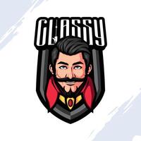 classy mannetje logo mascotte met baard en snor in rood halsband vector