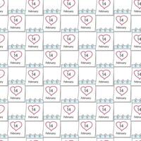 naadloos patroon van kalender bladzijde met st. valentijnsdag dag datum 14 februari en hand- getrokken hart vector
