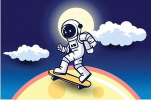 schattig astronaut surfing Aan planeten tekenfilm vector icoon illustratie. wetenschap voedsel icoon concept geïsoleerd premie vector. vlak tekenfilm stijl