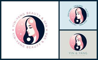 yin en yang vrouw gezicht schoonheid esthetiek salon spa logo sjabloon ontwerp voor merk of bedrijf vector