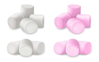 realistisch gedetailleerd 3d pluizig marshmallows set. vector