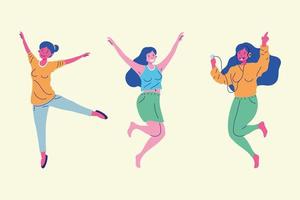vrouwen tekenfilms springen set vector