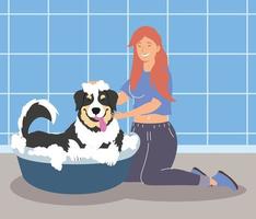 vrouw baadt een puppy vector