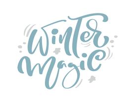 Magische blauwe Kerstmis vintage kalligrafie van de winter van letters voorziende vectortekst met het decor van de de wintertekening. Voor kunstontwerp, mockup-brochurestijl, banner-ideedekking, flyer voor boekjesafdrukken, poster vector