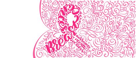 Gestileerde roze lint met vector citaat borst Canser voor oktober is Cancer Awareness maand kalligrafie belettering illustratie Posterontwerp geïsoleerd op witte achtergrond