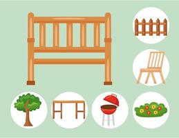 bank en tuin icon set vector