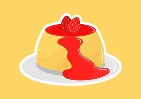 illustratie van heerlijke pudding met gesmolten aardbeiensaus vector