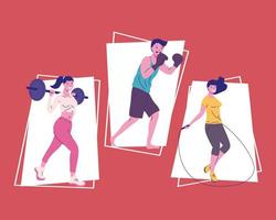 drie fitness sporters vector