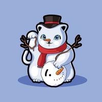 sneeuwpop kat kerst leuke cartoon vector