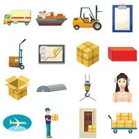 logistiek iconen set, cartoon stijl vector