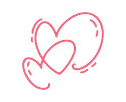 Paar monoline Red Vector Valentines Day Hand getekende kalligrafische twee harten. Vakantie ontwerp element valentine. Icoon liefdes decor voor web, bruiloft en print. Geïsoleerde kalligrafie belettering illustratie