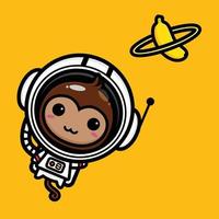 schattige astronautenaap met bananenplaneet vector