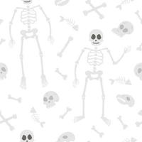 naadloos patroon met vectorskeletten. halloween-feestachtergrond met schedels en botten van mens en dier. eng digitaal papier voor herfst Samhain-feest. Allerheiligen elementen textuur. vector