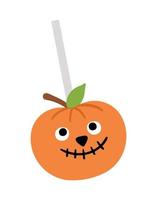 vector zoet voor trick or treat-spel. enge pompoen zoals lolly. traditioneel Halloween-feestvoedsel. jack-o-lantern vormige dessert geïsoleerd op een witte achtergrond. herfstvakantie ontwerp