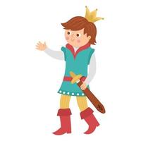 sprookje prins met zode geïsoleerd op een witte achtergrond. vector fantasie jonge monarch in kroon. middeleeuws sprookjesfiguur. cartoon magisch soeverein pictogram