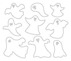 vector zwart-wit spoken set. schets halloween-feestillustratie of kleurplaat met grappige spoken. eng ontwerp voor herfst Samhain-feest. Allerheiligen lijn iconen collectie.