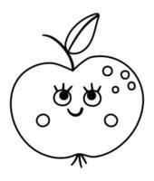 vector zwart-wit kawaii appel illustratie. contour terug naar school educatieve clipart. schattig omtrekstijl glimlachend fruit met ogen. grappig lijnpictogram voor kinderen