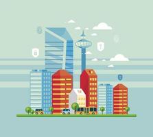 smartcity met beveiligingsitems vector