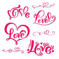 Set van rode kalligrafie woord &quot;Love&quot; vector