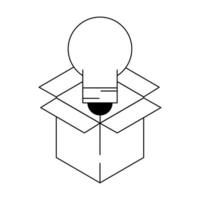 gloeilamp met doos in zwart-wit vector