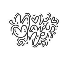 Vector monoline kalligrafie zin u en ik. Valentijnsdag Hand getrokken belettering. Heart Holiday sketch doodle Ontwerp valentijn kaart. liefdes decor voor web, bruiloft en print. Geïsoleerde illustratie