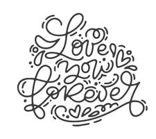 Kalligrafie zin hou van je voor altijd. Vector monoline Valentijnsdag Hand getrokken belettering. Heart Holiday sketch doodle Ontwerp valentijn kaart. liefdes decor voor web, bruiloft en print. Geïsoleerde illustratie