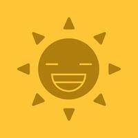 lachen zon glimlach glyph kleur pictogram. zomer. silhouet symbool. gelukkig zonnegezicht met brede glimlach en gesloten ogen. negatieve ruimte. vector geïsoleerde illustratie