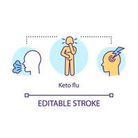 keto griep concept icoon. ketogeen dieet bijwerkingen idee dunne lijn illustratie. migraine, hoesten, maagpijn. ziektesymptomen, ziekte vector geïsoleerde overzichtstekening. bewerkbare streek