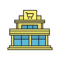 winkelcentrum kleur pictogram. supermarkt. winkelcentrum gebouw. geïsoleerde vectorillustratie vector