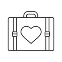 reisbagage koffer met hart vorm lineaire pictogram. dunne lijn illustratie. bagage. contour symbool. vector geïsoleerde overzichtstekening