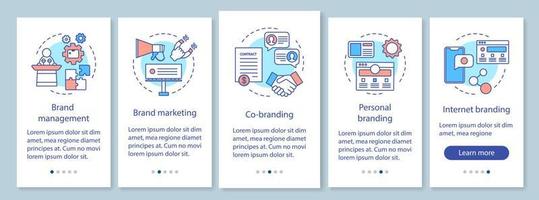 branding types onboarding mobiele app paginascherm, lineaire concepten vector