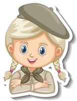 meisje in safari outfit stripfiguur sticker vector