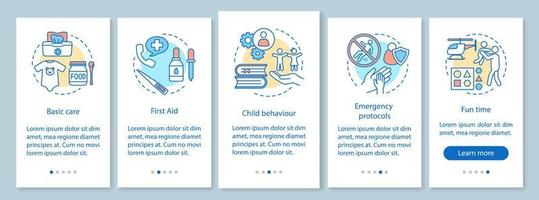 babysitten onboarding mobiele app paginascherm met lineaire concepten vector