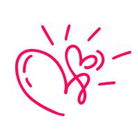 Paar monoline Red Vector Valentines Day Hand getekende kalligrafische twee harten. Kalligrafie belettering illustratie. Vakantie ontwerp element valentine. Icoon liefdes decor voor web, bruiloft en print. Geïsoleerd