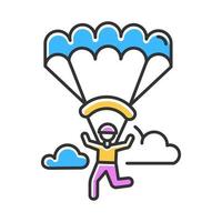 paragliding kleur icoon. parachutespringen, parachutistenactiviteit. extreme sporten in de lucht. parachutespringen, deltavliegen recreatie. vluchten in de lucht en springt met parachute. geïsoleerde vectorillustratie vector